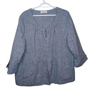Micheal By Micheal Antoni Linen Blend Blue Button Down Blouse XL-XXL